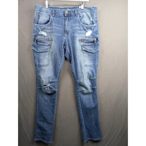 Decoy Moto Cargo Jeans Mens 38 Blue Distressed Slim Fit Biker Denim‎